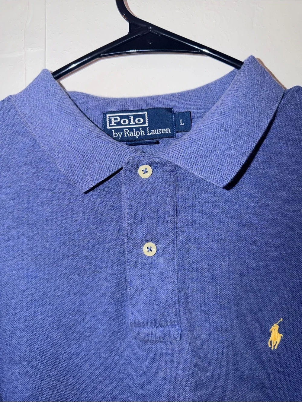 Ralph Lauren  100% cotton Long-Sleeve Polo in Heather Blue with Yellow Pony